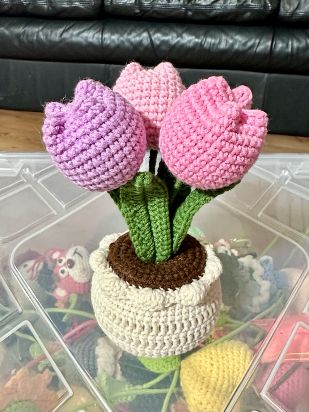 Crocheted Tulip Trio in Pink & Lavender